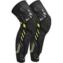 Kuangmi Knee Pad and Shin Guard Sleeve for Basketball, Wrestling, Soccer, Volleyball, Sports, Daily Support Black Yellow-Pair, XX-Large