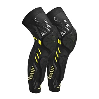Kuangmi Knee Pad and Shin Guard Sleeve for Basketball, Wrestling, Soccer, Volleyball, Sports, Daily Support Black Yellow-Pair, X-Large