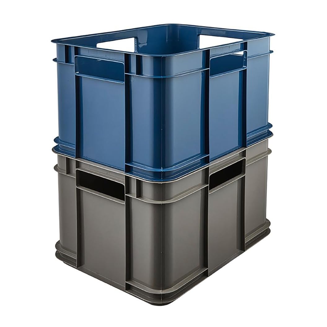 keeeper Contenedor de almacenamiento con asas, Euro-Box M, Plástico Procyclen, 16 l, Bruno Eco Line, Eco-Gris