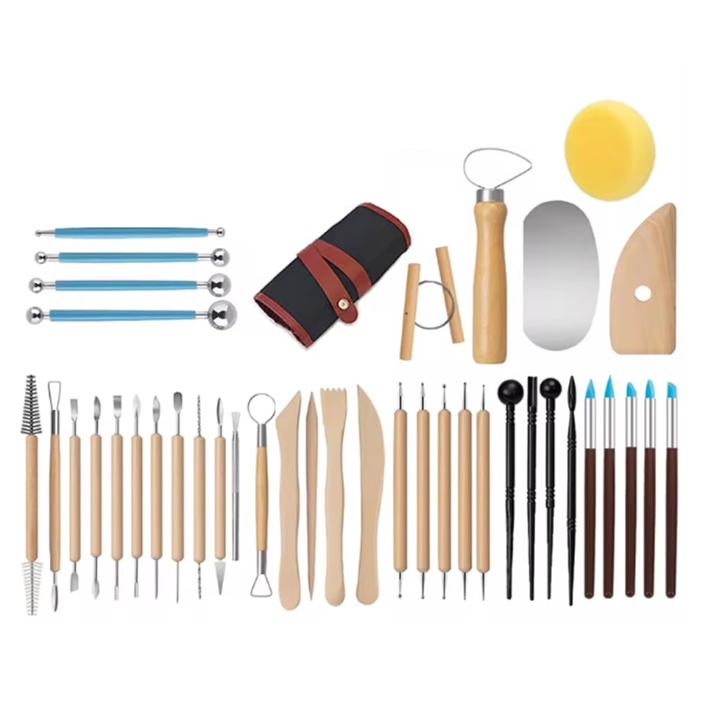Littimoon Double Sided Ceramic Clay Carving Tool Set Air Dry, 40Pcs Pottery Clay Sculpting DIY Tools, Pottery Modeling Smoothing