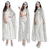 Halloween Umhang Damen Glitzer Cosplay Kostüm Pailletten Fasching Lang Mantel Erwachsene Verkleidung Rollenspiel Cape Kanerval Karnevalskostüm Party Ostern