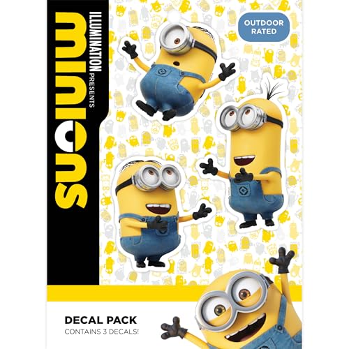 Despicable Me Minions Car Decals - Set of 3 Dave Stuart Kevin Stickers for Truck Water Bottle Bike Helmet Laptop Skateboard - Outdoor Rated Water Resistant Vinyl Decals