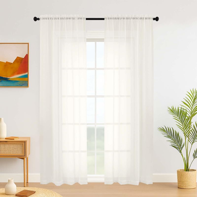 Simplebrand Ivory Sheer Curtains 220 cm Length 2 Panels Set, Light Filtering Rod Pocket Window Diaphanous Curtains for Bedroom, Living Room Sheer Voile with Soild Color (Ivory, 106cm W x 220cm L) โ image 1