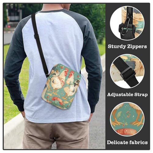 Rural Cute Roosters cute messenger bag mens shoulder bags crossbody Shoulder Handbag Adjustable Strap for work outdoor sports 6