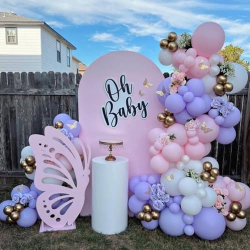 Image of Pink Purple Balloons Set, 60PCS Purple Pink Confetti Balloons, 12Inch Metallic Purple Pink Latex Balloons for Helium Macaron Party Balloons for Girls Birthday Baby Shower Wedding Party Decoration