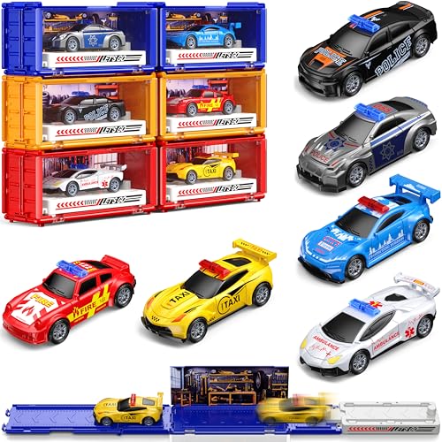 GoStock Auto Spielzeug Set, Spielzeugautos Metall mit Rennbahn und Garage, Kleine Autos f&uuml;r Kinder ab 3 Jahren, Geburtstagsgeschenk f&uuml;r Jungen und M&auml;dchen