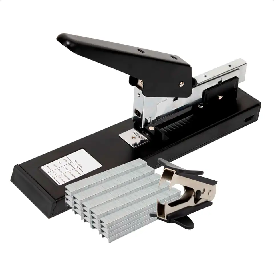 Grampeador Grande 100 Folhas De Mesa Profissional Reforçado Com Caixa de Grampos e Extrator Escritório Empresa Escola