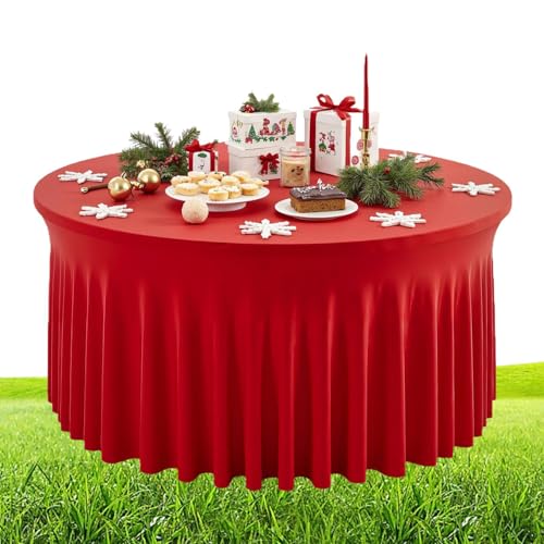 Mantel con Falda, Falda de Mesa con Volante, 1,8 o 2,7 Metros, Mantel Rojo para Bodas, Shower, cumpleaños, Banquetes, bufé, bufé