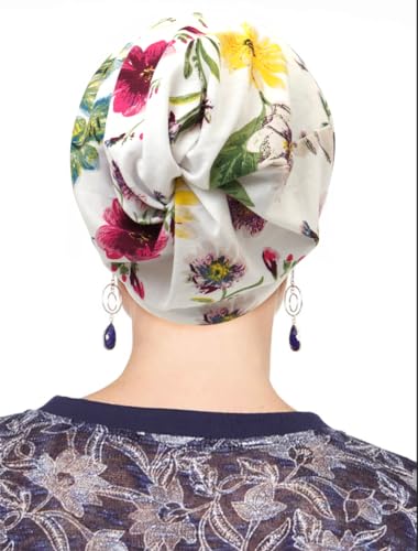 XYIYI Damen Mütze Chemo Hut Slouchy Kopfbedeckungen Kopf Wraps Krebshüte (2Stück Blume Rose Orange)
