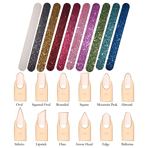 P2P Nails Glitter Colorful Nail File Strips - Manicure And Pedicure Nail Buffers - Double Sided Filers For Shaping And Smoothing Toenails And Fingernails (Regular, 10) #TOP2