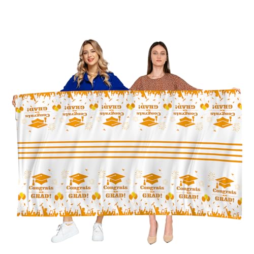 Image of Graduation Tablecloths, 2 Pack Class of 2025, 54x108 Inch Plastic Rectangular Disposable Table Covers for Congrats Grad Party Supplies Orange