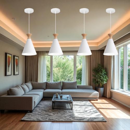 Image of White Hanging Light for Home, Aluminium Pendant Light Ceiling Lamp with Modern Hanging Lamp for Bulb Not Included, Pack of 4