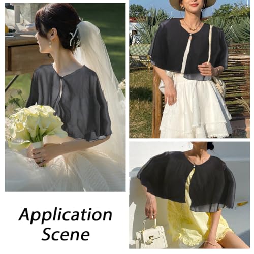 Black Chiffon Capelets Shawl Capes Shrug Sheer Shawls and Wraps Polyester Elegant Soft Silky Cape Bole Mesh Scarf Flapper Cover Up for Women Evening Dresses Bridal Wedding Party Accessories4