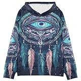 Selerdon Unisex-Child Running Hoodie Shirt Blue Pinks All Seeing Eye Dreamcatcher Athletic Performance Active Gym Pullover with Kangaroo Pockets Hoodies Sportswear
