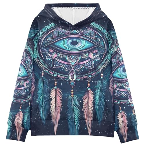 Selerdon Unisex-Child Running Hoodie Shirt Blue Pinks All Seeing Eye Dreamcatcher Athletic Performance Active Gym Pullover with Kangaroo Pockets Hoodies Sportswear