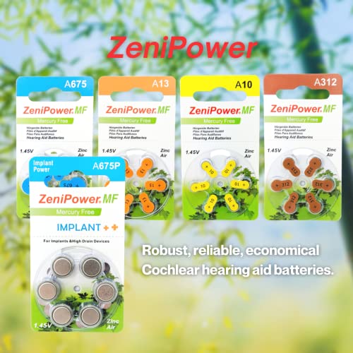 Zenipower Cochlear Implant Batteries Size A675P Zero Mercury (60 Batteries) #TOP2