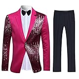Cloudstyle Men's 2-Piece Suit Casual 1 Button Slim Fit Prom Suit Stylish Sequin