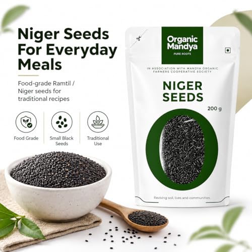 Image of Niger Seeds 200g - Ramtil Nyjer Seeds (Food Grade) | NPOP Certified, High Protein & Fibre, Omega 3 & 6 Rich Seeds by Organic Mandya