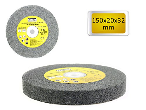Vetrineinrete® Disco in pietra abrasiva 150 mm per mola da banco smerigliatrice ossido di alluminio grana 80 A19