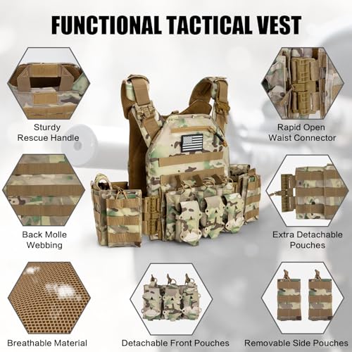 Jueachy Tactical Vest for Men Quick Release Lightweight Vest Adjustable Breathable Weighted Vest for Training CP