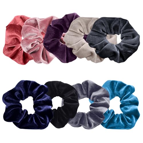 Rebecca Malone Velvet Scrunchies for Women, 9-PCs Elastic Thick...