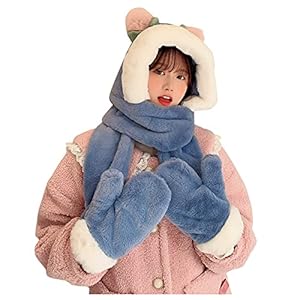 WENZHOU Dames fleece sjaal met capuchon en handschoenen warme capuchonsjaal 3-in-1 multifunctionele sjaal muts…