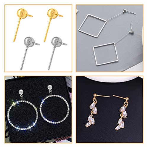 200Pcs Ball Post Earring Studs With 200Pcs Rubber Earring Safety Backs,Spherical Earrings Round Earrings Hypoallergenic Ear Pins For Diy Jewelry Earring Making(Kc Gold And White K) #TOP5