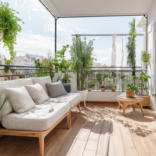 HUAESIN 3x3m Clear Tarpaulin Waterproof Heavy Duty 440g/m² PVC Clear Tarp with Eyelets, Elastic Rope, Bungee Cords with Hook Large Transparent Tarpaulin Plastic Sheet Cover for Gazebo Garden - Image 6