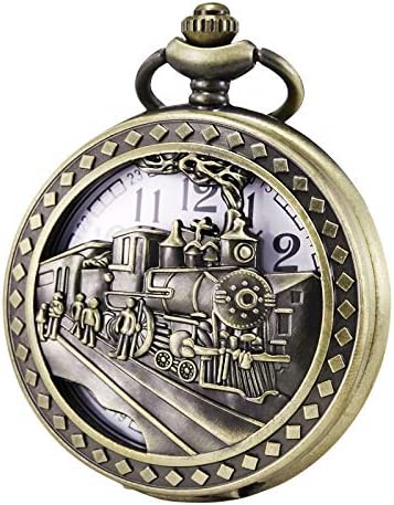 MORFONG Steampunk Pocket Watch Men Women 3D Locomotive Steam Train FOB Chain Quartz Watches
