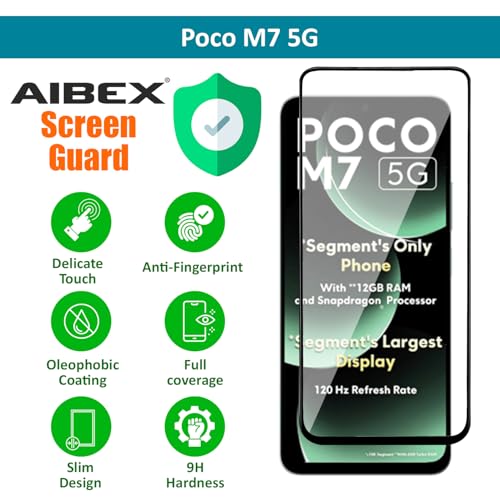 Image of AIBEX Military-Grade Tempered Glass Screen Protector Compatible for POCO M7 Pro 5G with Case Friendly, Anti-scratch Edge to Edge Coverage and Easy Installation kit