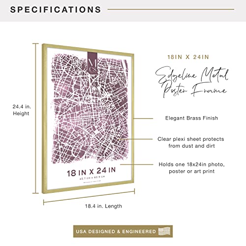 Image of MCS Edgeline Metal Poster Frame, Back-Loading Picture Frame For Wall Art, 18 x 24 Inch, Brass