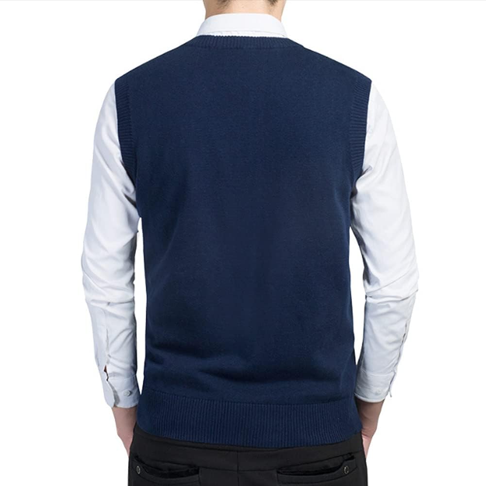 Jerséis sin Mangas para Hombre Chalecos de Punto con Cuello en V