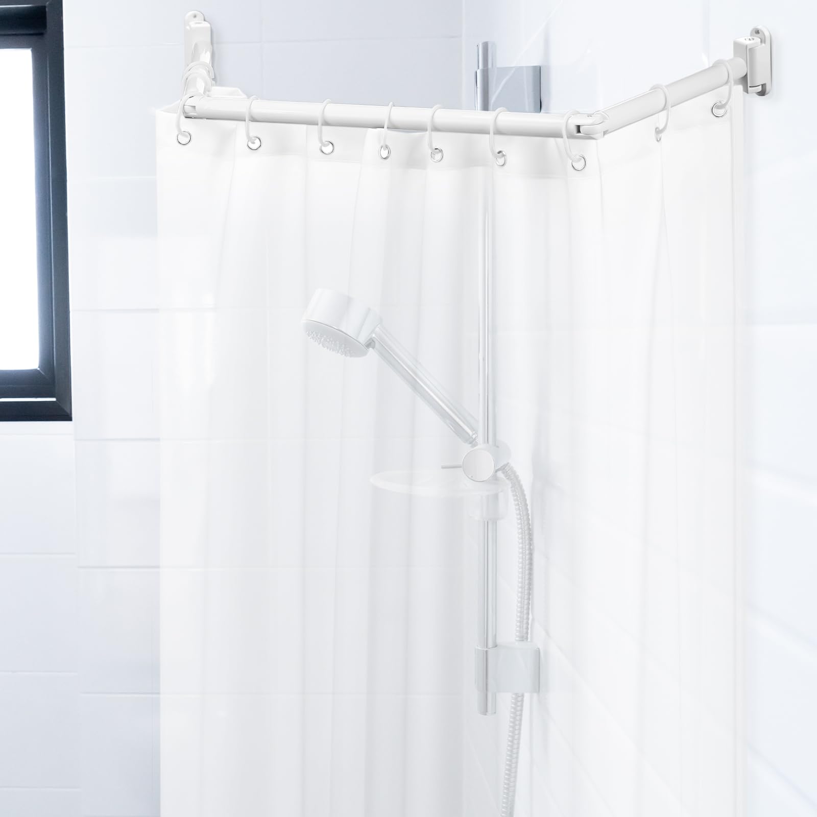 Wenqik Barra de cortina extensible de ducha RV para baño, 42 x 35 pulgadas, multifunción, ajustable, barra de ducha de aluminio para RV, baño, dormitorio, probador, necesita taladrar