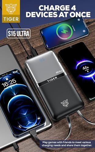 Image of Tiger S15 Ultra Wireless Mini 20k 20000mAh 22.5W Magnetic Wireless Fast Charging Nano Power Bank with 22.5 Wired Output Compatible with iPhone 12 & Above & Other QI Enabled Devices, Fast Charg (Black)