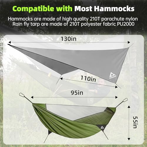 Image of Camping Hammock Mosquito Net with Rain Fly - Portable Parachute Nylon Backpacking Hammock for Outdoor, Hiking, Backpacking, Backyard, Beach, Travel (Hold Up to 500lbs)