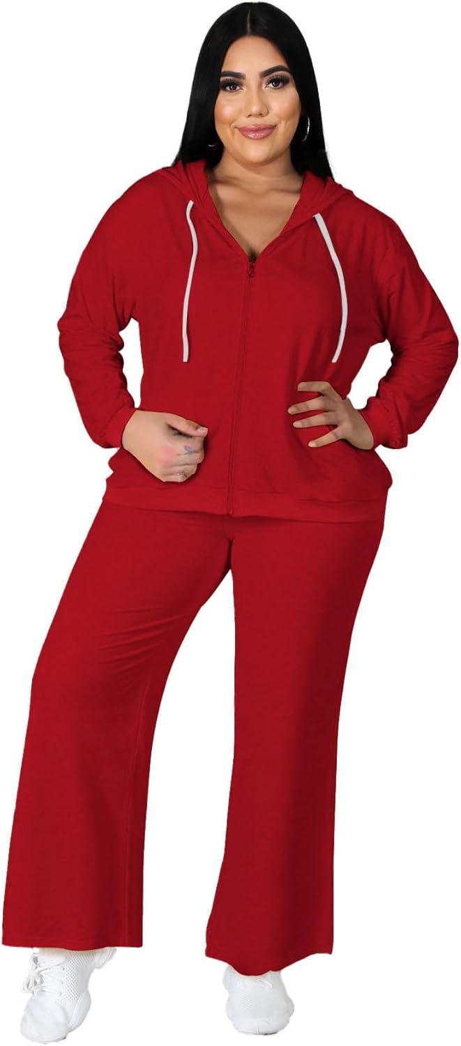Tycorwd Women's Plus Size Two Piece Outfits Sweatsuits Sets Long Sleeve Full Zipper Hoodies Wide Leg Pants Tracksuit Sets