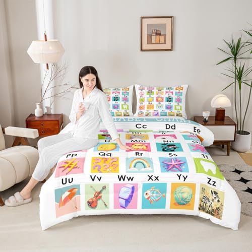 Image of Feelyou Kids ABC Chart Duvet Insert Full Size, Educational Comforter Set Boys Girls Preschool Bedding Set Learning Teens Bedroom Decor 3Pcs