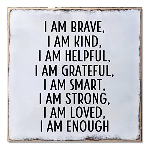 Wooden Pallet Sign Plaque I Am Brave I Am Kind I Am Helpful I Am Grateful Rustic Classic Wood Plank Hanging Plaque Ropes Included Shabby Wall D¨¦cor Sign For Farmhouse Lake House Outdoors Gather Room
