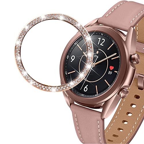 Coque Samsung Galaxy Watch 3 41mm acier or rose strass brillant cadre