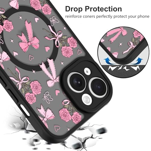 Image of KANGHAR Case for iPhone 15 Plus Bows Bouquet Pattern | [Compatible with Magsafe] Cute Flowers Florals Protective Magnetic Case for Girls Women Men