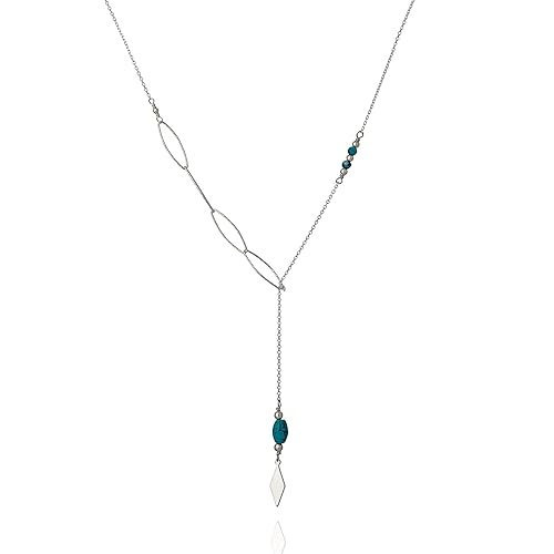 Annika Bella Handmade Turquoise Y Shape Necklace for Women Length 21 Inches End to End Lariat Necklace Gold or Sterling Silver and Turquoise Beads