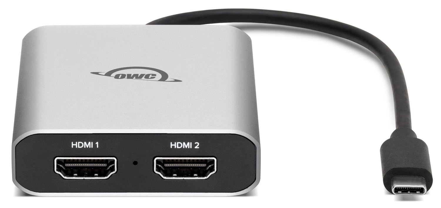 OWC Adattatore USB-C a Doppio HDMI 4K con DisplayLink – Supporta 2 Monitor 4K a 60Hz – Compatibile Mac M1/M2/M3/M4, PC, ChromeOS – Plug & Play, Universale, Nero/Argento
