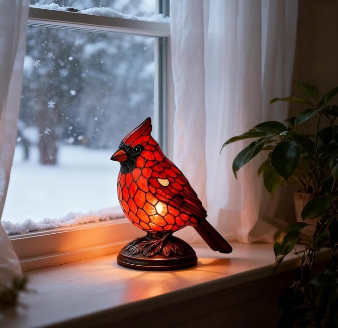 Cardinal Lamp Stained Glass, Desk Light, Home, Office Desk, Bedroom Decoration
