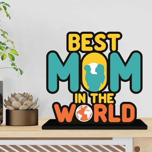 Image of Artvibes Best Mom in the World Quotes Table Decor for Office Desk | Home Decoration Items | Living Room | Modern Art Wooden Showpiece Decorative Gift Item (SP 1187)