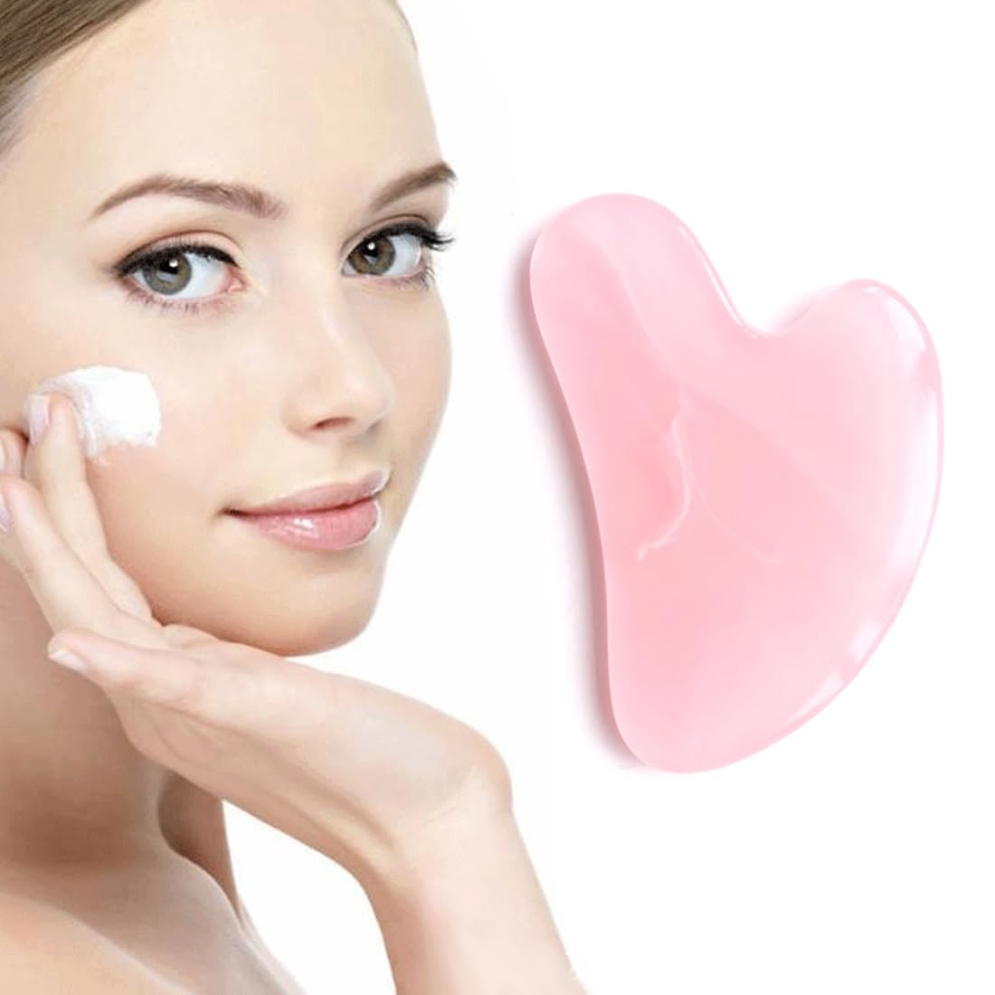 JTUYPT Gua Sha Piedra de Cuarzo Rosa Auténtico en Forma de CorazónGua Sha Facial Antiarrugas Para Tonificar y Reafirmar la Piel Masajeador Facial Guasha Para el Masaje Facial