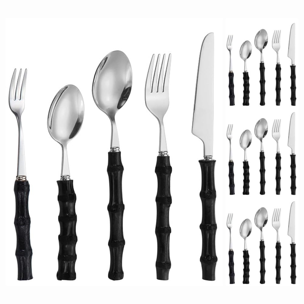 Manico Distintivo Cucina Acciaio Inox Argenteria Stoviglie Posate Set Bistecca Coltello Forchetta Cucchiaio Cucchiaino (Argento,20 pezzi)