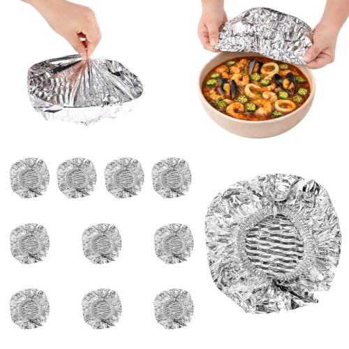 30pcs Reusable Aluminum Foil Food Covers Premium Pop Up Foil Food Covers Universal Kitchen Heat Shield Lids for Bowls Plates Storage Containers (Silver)