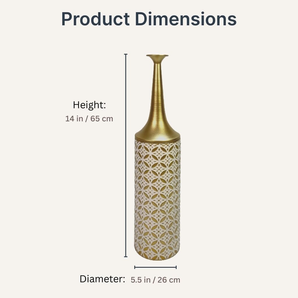 Leewadee Large Floor Vase in Metal with Removable Lid - Modern Tall Decorative Vase in Gold, 26″ - Sleek Home Decor Accent for Pampas Grass, Dried & Faux Stems