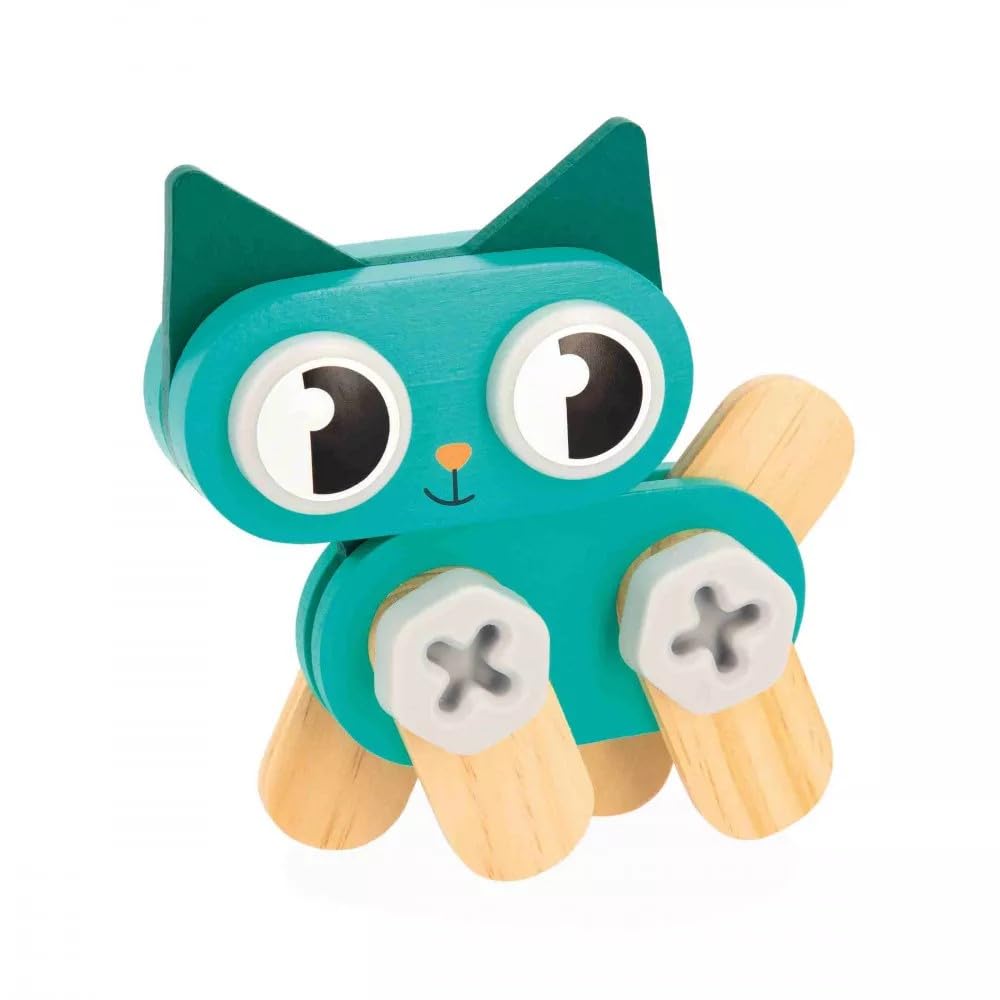 Janod - Mon Premier Jeu de Construction - 3 Petits Animaux - Chat, Chien, Lapin - 53 Accessoires - Développe Dextérité & Créativité - 3 Ans + - J06450