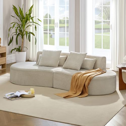 Image of CHITA Curved Sectional Sofa with Lumbar Pillows, Modular Cloud Boneless Couch with 2 Throw Pillows, Modern Comfy Chenille Loveseat for Living Room, Bedroom, Office, No Assembly Required, Pearl Gray